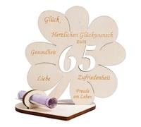 Cadeau en argent - Trèfle - Bonheur - 65 ans - Pour femme et homme - Cadeau en bois - Livre d'or pour anniversaire de mariage - Décoration de table personnalisée