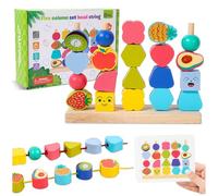 Cadeau Enfant 3 4 5 6 Ans, Montessori Jouets en Bois, Jeux de Filage, Blocs de Construction, Jeux d'empilage, Heux de Motricité Fine, Jeux de Tri Avec Cartes, Cadeau éducatif Pour Bébé Garçons Filles,
