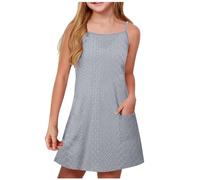 Cadeau Enfant Fille Robe de Princesse Ete Fluide Ample Bohème Ligne A Robe Filles Chic Et Elegant Mignon Casual Soirée Bapteme Anniversaire Tunique Robes d'été légère Dress de Plage 5-15 Ans