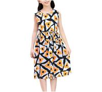 Cadeau Enfant Fille Robe Ete Fluide Ample Imprimé Fleurie Bohème Ligne A Robe Filles Chic Et Elegant Mignon Casual Soirée Bapteme Anniversaire Tunique Robes d'été légère Dress de Plage 5-16 Ans