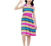 Cadeau Enfant Fille Robe Ete Fluide Ample Imprimé Fleurie Bohème Ligne A Robe Filles Chic Et Elegant Mignon Casual Soirée Bapteme Anniversaire Tunique Robes d'été légère Dress de Plage 5-16 Ans