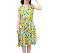 Cadeau Enfant Fille Robe Ete Fluide Ample Imprimé Fleurie Bohème Ligne A Robe Filles Chic Et Elegant Mignon Casual Soirée Bapteme Anniversaire Tunique Robes d'été légère Dress de Plage 5-16 Ans