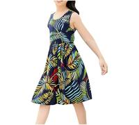 Cadeau Enfant Fille Robe Ete Fluide Ample Imprimé Fleurie Bohème Ligne A Robe Filles Chic Et Elegant Mignon Casual Soirée Bapteme Anniversaire Tunique Robes d'été légère Dress de Plage 5-16 Ans