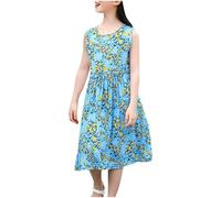 Cadeau Enfant Fille Robe Ete Fluide Ample Imprimé Fleurie Bohème Ligne A Robe Filles Chic Et Elegant Mignon Casual Soirée Bapteme Anniversaire Tunique Robes d'été légère Dress de Plage 5-16 Ans