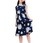 Cadeau Enfant Fille Robe Ete Fluide Ample Imprimé Fleurie Bohème Ligne A Robe Filles Chic Et Elegant Mignon Casual Soirée Bapteme Anniversaire Tunique Robes d'été légère Dress de Plage 5-16 Ans