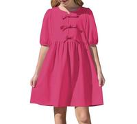 Cadeau Enfant Fille Robe Ete Fluide Ample Imprimé Fleurie Bohème Ligne A Robe Filles Chic Et Elegant Mignon Casual Soirée Bapteme Anniversaire Tunique Robes d'été légère Dress de Plage 5-14 Ans