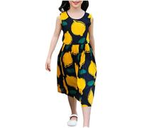 Cadeau Enfant Fille Robe Ete Fluide Ample Imprimé Fleurie Bohème Ligne A Robe Filles Chic Et Elegant Mignon Casual Soirée Bapteme Anniversaire Tunique Robes d'été légère Dress de Plage 5-16 Ans
