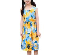 Cadeau Enfant Fille Robe Ete Fluide Ample Imprimé Fleurie Bohème Ligne A Robe Filles Chic Et Elegant Mignon Casual Soirée Bapteme Anniversaire Tunique Robes d'été légère Dress de Plage 5-16 Ans