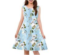 Cadeau Enfant Fille Robe Fleurie Bohème sans Manches Ligne A Robe Filles Chic Et Elegant Mignon Casual Soirée Bapteme Anniversaire Tunique Robes d'été légère Dress de Plage 4-14 Ans