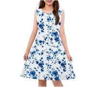 Cadeau Enfant Fille Robe Fleurie Bohème sans Manches Ligne A Robe Filles Chic Et Elegant Mignon Casual Soirée Bapteme Anniversaire Tunique Robes d'été légère Dress de Plage 4-14 Ans