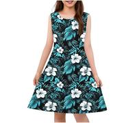 Cadeau Enfant Fille Robe Fleurie Bohème sans Manches Ligne A Robe Filles Chic Et Elegant Mignon Casual Soirée Bapteme Anniversaire Tunique Robes d'été légère Dress de Plage 4-14 Ans