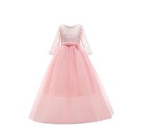 Cadeau Enfants Fille Robe de Carnaval Princesse Longue en Dentelle avec Bowknot Demoiselle d'honneur Robe de Soirée Mariage Robes de Première Communion Anniversaire Fête Photographie 3-15 Ans