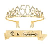 Cadeau Femme 50 Ans,Couronne Princesse,Couronne,Diademe Femme,Echarpe Anniversaire,Birthday Girl,Couronne Anniversaire,Echarpe Miss Anniversaire,Couronne Reine Strass Cristal Tiara Kit