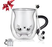 Cadeau Femme Anniversaire Tasse Chat Mignon Verre Double Paroi Tasse à Café Tasse à Thé Cadeau Original Femme Maman Saint Valentin Noël Idée Cadeaux Femme Homme Chat Noir Mug Kawaii