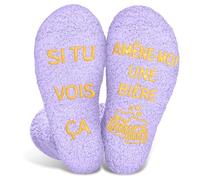 Cadeau Femme Noël Chaussette Fantaisie Rigolotes Pour Maman Socks Humour Personnalisé Chaudes Polaire Hiver (FR/ES, Numérique, 38, 46, Taille normale, Taille normale, Standard, Violet Clair-Beer B)