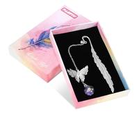 Cadeau Femme Noel Marque Page Metal, Marque Page Plumes Or avec Charm Papillon, Idée Cadeau de Noël pour Anniversaire Femme Maman Fille-avec Boîte