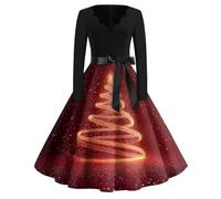 Cadeau Femme Noel Nouvel an Ronde Robe Longue Chic Et Elegant Fête Christmas Jour de L'an Robe Longue de Pere Soiree Paillette Festive Chic Jupe Mere Noel Femme Or L
