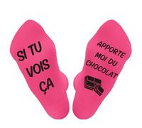 Cadeau Femme,Rigolotes Fantaisie Humour Anniversaire Idee Noël Saint Valentin Fete des Meres Original Cadeau pour Femme Coffret Cadeau Maitresse Chocolat,Hiver Imprimé Lettres Rose Chaussettes