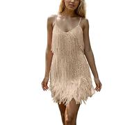Cadeau Femme Robe Gatsby Couleur Unie sans Manche 1920S Robe à Frange Bretelles Robe à Charleston Déguisement pour Soirée Danse Latine Robe Soiree Femme Paillette Costume Samba Femme