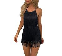 Cadeau Femme Robe Gatsby Couleur Unie sans Manche 1920S Robe à Frange Bretelles Robe à Charleston Déguisement pour Soirée Danse Latine Robe Soiree Femme Paillette Costume Samba Femme