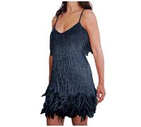 Cadeau Femme Robe Gatsby Couleur Unie sans Manche 1920S Robe à Frange Bretelles Robe à Charleston Déguisement pour Soirée Danse Latine Robe Soiree Femme Paillette Costume Samba Femme