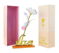 Cadeau Femme Rose Galaxy Illuminer Rose Plaqué Or 24K avec Base Cadeau Anniversaire Femme Maman Mamie Nounou Soeur Couple Grand Mere Amie Belle Mere Copine Anniversaire Mariage Noel Saint Valentin