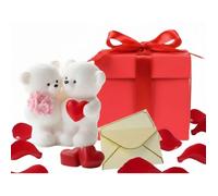 Cadeau femme Saint-Valentin - Couple d'Oursons Amoureux en Raysin - Statuette Artisanale (Fleurs Rose Pastel) - Couleur:Blanc tail