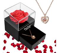 Cadeau Fete des Grand Mere Rose Eternelle avec Boîte Coffret Cadeau Femme Préservée Rose avec Je t'aime Collier Fleur Eternelle Faite à la Main Cadeau Maman Mamie Grand Mere Soeur Amie Anniversaire
