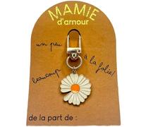 Cadeau Fête des Grands-Mères - Porte-Clé Marguerite Émaillé “Mamie d’Amour” avec Carte Kraft Dorée - Petite Attention Fleurie pour Mamie - Prêt à Offrir