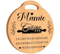 Cadeau Fete des Mamie - Planche à Découper Ronde en Bambou"Mamie Cuisine", Cadeau pour Mamie Anniversaire, Cadeau Mamie Original