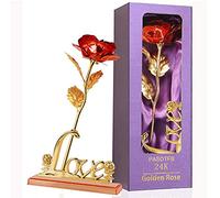 Cadeau Fete des Meres 24K Rose Plaqué Or Coffret Cadeau Femme Rose Eternelle Cadeau Anniversaire Femme Cadeau Maman Mamie Grand Mere Soeur Couple Belle Mere Copine Mariage Fleur Eternelle avec Boîte