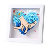 Cadeau Fête des Mères Boîtes-Cadres d'ombre Rose Personnalisé Je t'aime Maman Cadeaux Anniversaire Femme Maman Mamie Boîtes-Cadres avec Noms 8x8 (2-Bleu)