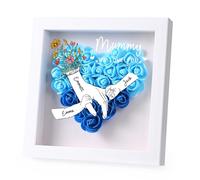 Cadeau Fête des Mères Boîtes-Cadres d'ombre Rose Personnalisé Je t'aime Maman Cadeaux Anniversaire Femme Maman Mamie Boîtes-Cadres avec Noms 8x8 (Bleu)