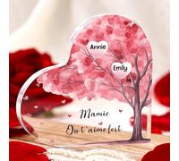 Cadeau Fête Des Mères Cadeau pour Famille Mamans Mamie Plaque Acrylique Personnalisée avec 1-7 Prénoms Cadeau Femme Cadeau de Noël (C)