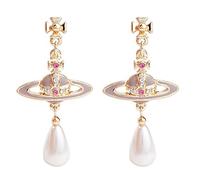 Cadeau fête des mères femme maman femme, boucles d'oreilles en or perle Saturne rose, boucles d'oreilles à la mode, boucles d'oreilles vintage