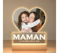 Cadeau Fete des Meres Personnalisé, Cadre Photo Personnalisé avec Photo, Plaque Acrylique Personnalisée avec Veilleuse, Idee Cadeau Anniversaire Maman Original, Cadeau Personnalisé pour Maman