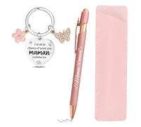 Cadeau Fete des Meres,Stylo gravé Maman d'amour Rose Doré Cuivré avec étui Cuir,Porte Clés Cadeaux,Clés Stylo à Bille pour Remerciement Maman pour Fête des Mères Anniversaire Noël