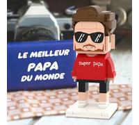 Cadeau Fête des Pères Personnalisé - Figurines en Brique Personnalisées Version Mignonne Corps Complet 1 Personne Ensemble de Blocs de Construction Photo à Petites Particules Idee Cadeau Homme, Papa