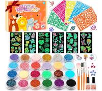 Cadeau Fille,Kit Tatouage Paillette Enfant,Coffret Tatouage Éphémère Avec 24 Couleurs,60 Dans Le Noir Tatouages 150 Pochoirs -Cadeau Jouet Enfant Garcon 5 6 8 10 12 Ans Pour Anniversaire Fête Noël