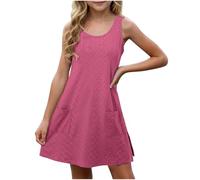 Cadeau Fille Robe de Princesse Enfant Mariage sans Manches Robe Enfants Filles Chic et Elegant Léger Fluide Soirée Ceremonie Vacances Robes d'été légère Dress de Plage Vêtements Pas Cher 4-14 ans