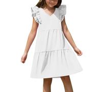 Cadeau Fille Robe de Princesse Enfant Mariage sans Manches Robe Enfants Filles Chic et Elegant Léger Fluide Soirée Ceremonie Vacances Robes d'été légère Dress de Plage Vêtements Pas Cher 4-14 ans
