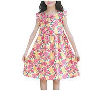 Cadeau Fille Robe Ete Fleurie Bohème sans Manches Ligne A Robe Filles Chic Et Elegant Casual Robes de Fête Soirée Ceremonie Vacances Tunique Robes d'été légère Dress de Plage 2-14 Ans