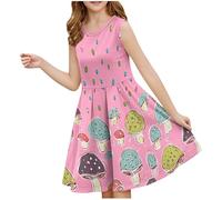 Cadeau Fille robe ete - légère - Ligne A - Manches courtes - Mini robes de fête soirée ceremonie vacances - Imprimé robes enfant fille chic et elegant - Décontractée - Robe pour filles de 3 à 14 ans