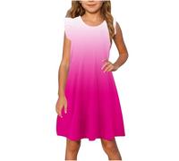 Cadeau Fille Robe Ete sans Manches Imprimé Ligne A Robe Filles Chic Et Elegant Casual Robes de Fête Soirée Ceremonie Vacances Bapteme Anniversaire Tunique Robes d'été légère Dress de Plage 4-14 Ans