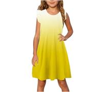 Cadeau Fille Robe Ete sans Manches Imprimé Ligne A Robe Filles Chic Et Elegant Casual Robes de Fête Soirée Ceremonie Vacances Bapteme Anniversaire Tunique Robes d'été légère Dress de Plage 4-14 Ans