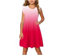 Cadeau Fille Robe Ete sans Manches Imprimé Ligne A Robe Filles Chic Et Elegant Casual Robes de Fête Soirée Ceremonie Vacances Bapteme Anniversaire Tunique Robes d'été légère Dress de Plage 4-14 Ans