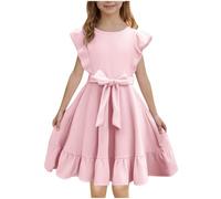 Cadeau Fille Robes de Princesse avec Bowknot Enfants d'été Loisirs de Fête Pas Cher Swing Robe Filles Chic et Elegant Léger Fluide Robes de Fête Anniversaire Soirée Cocktail Dress 3-14 Ans