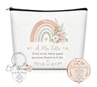 Cadeau Fille, Trousse Maquillage avec Miroir Et Porte Clé, Lot De 3 Pièces | Pochette Polyester 25 × 17 cm, Miroir 1x/2x Et Pendentif Inox Au Quotidien, Cadeau Fille 12 À 18 Ans, Cadeau Ado Fille