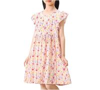 Cadeau Filles Robes d‘été Manches Volantées Enfants Loisir Robe Col Rond Dress sans Manches Swing Robe Filles Chic et Elegant Léger Fluide Robes de Fête pour Fille 3-13 Ans