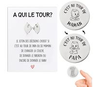 Cadeau Futur Maman Papa 1Pc Jeton des Décisions 1Pc Carte “A QUI LE TOUR” Cadeau Bébé Naissance Baby Shower Nouveaux Parents avec Enveloppe (Bébé)